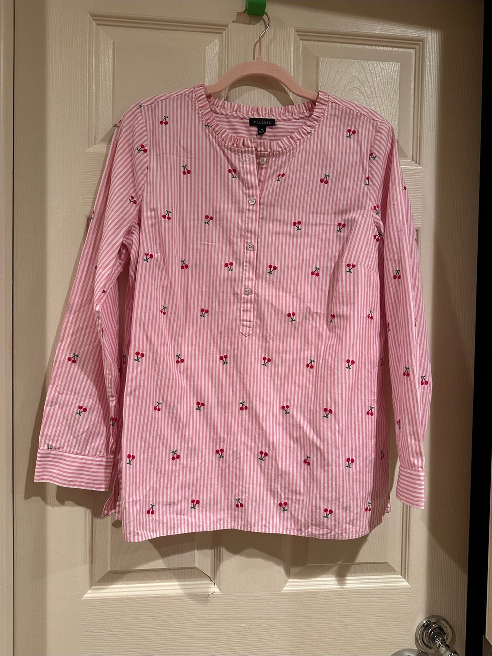 Talbots Pink Striped Long Sleeve Cherry Shirt